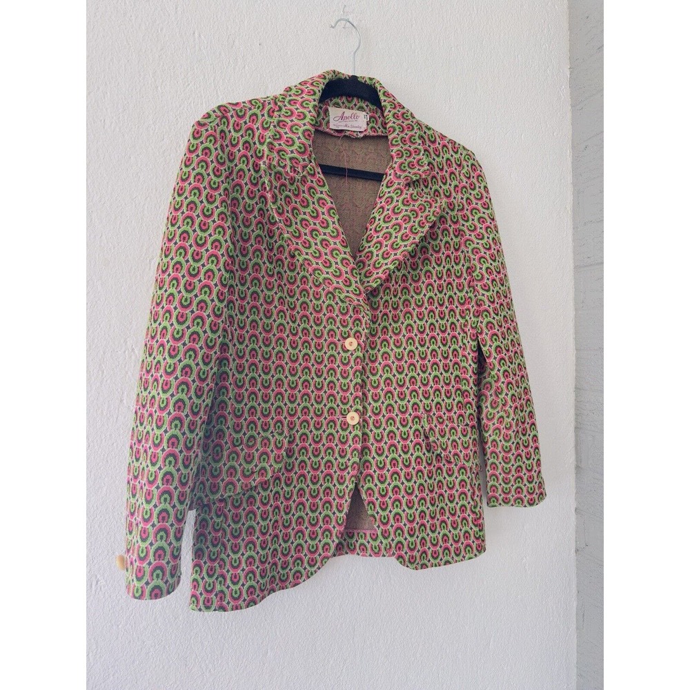 Vintage Apollo Knitting Mills Blazer 14 Multicolored Geometric Button Union Made - Picture 2 of 11